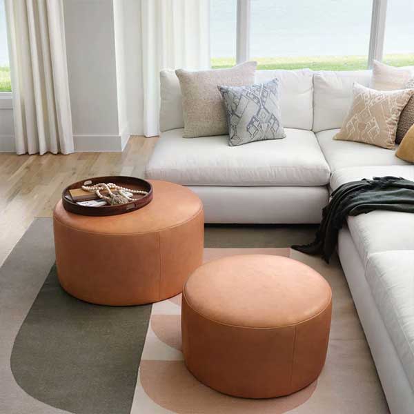 Torres Round Leather Ottoman