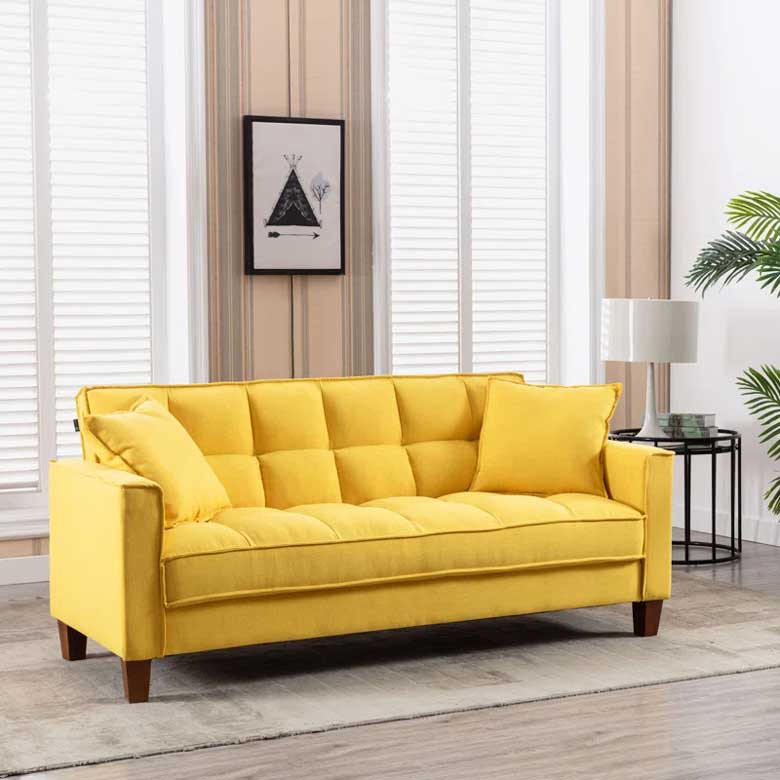 Tufted linen bright yellow sofa for sale