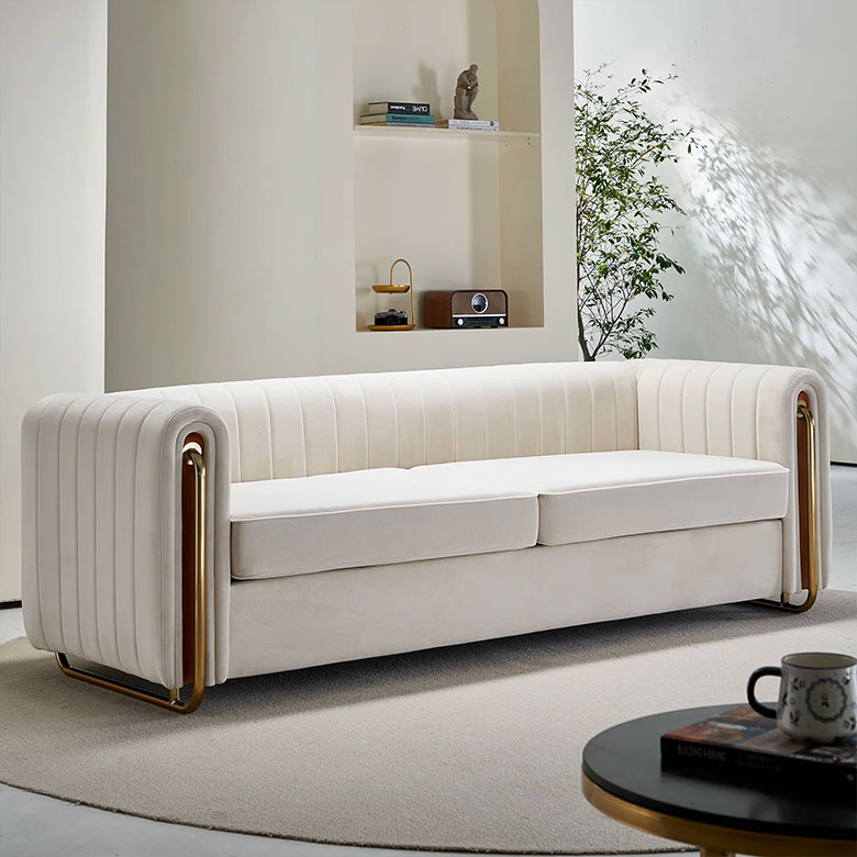 Beige Velvet Tufted Sofa