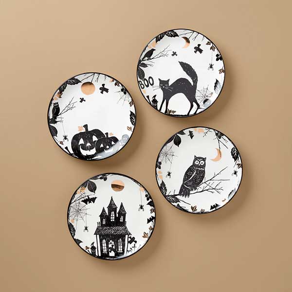 Vintage Halloween Haunted Accent Plates, Set of 4, Assorted