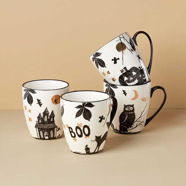 Vintage Haunted Halloween Mugs, Set of 4, Assorted