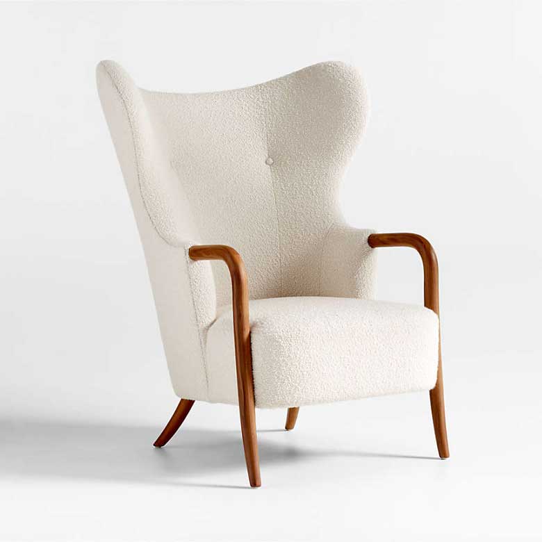 White Boucle Accent Chair - Wingback