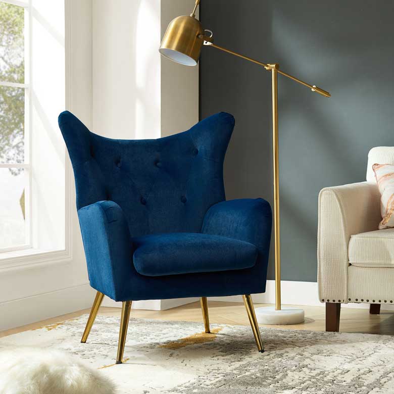 Blue Tufted Polyester Wingback Chair