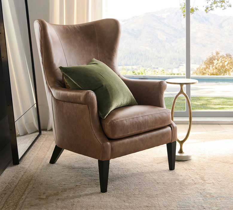 Wingback Roll Arm Leather Chair