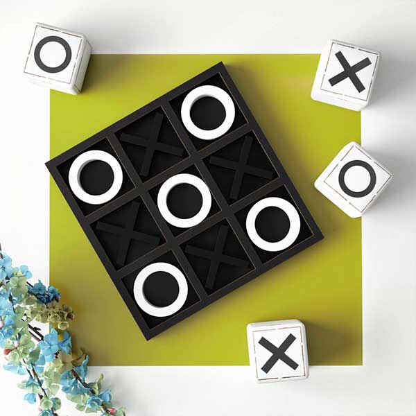 Wooden Tic Tac Toe Game Set with White Os