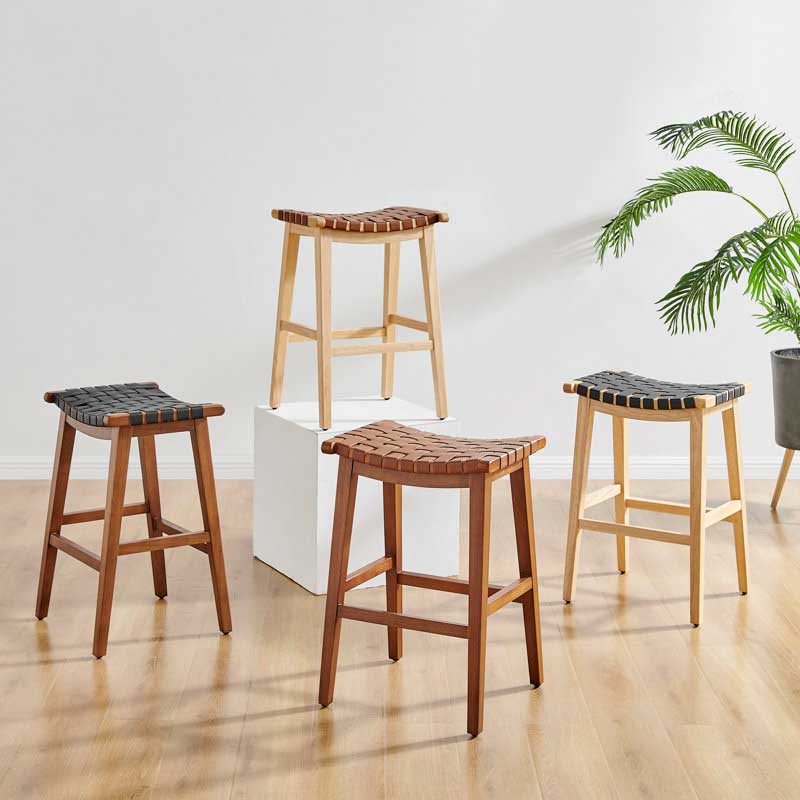 Counter stool with woven faux leather seat